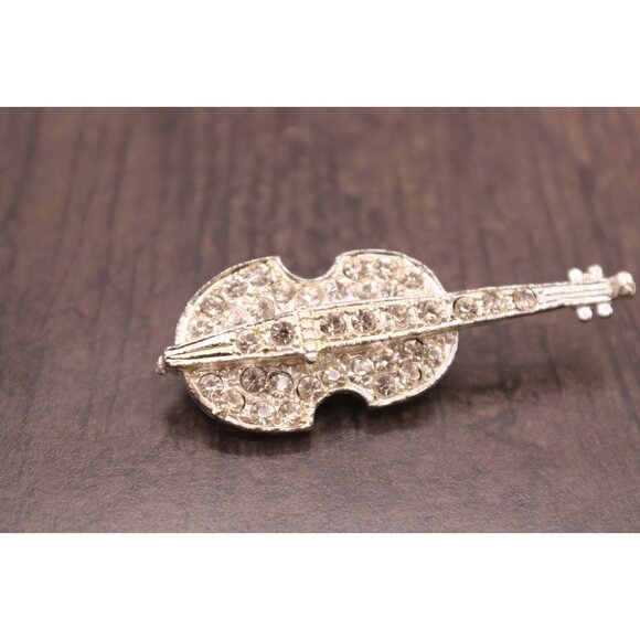 Violin Pin Brooch Rhinestones Lapel Hat Musical Instrument Jewelry Musician Vtg - Picture 3 of 10